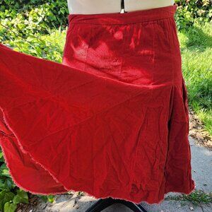 Red Corduroy Godet Skirt